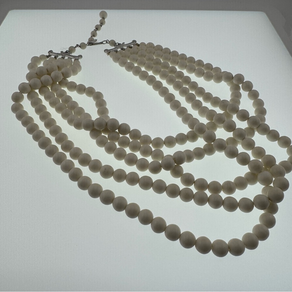 Vintage Japan White Glass 5 Strand  Elegant Beaded Necklace